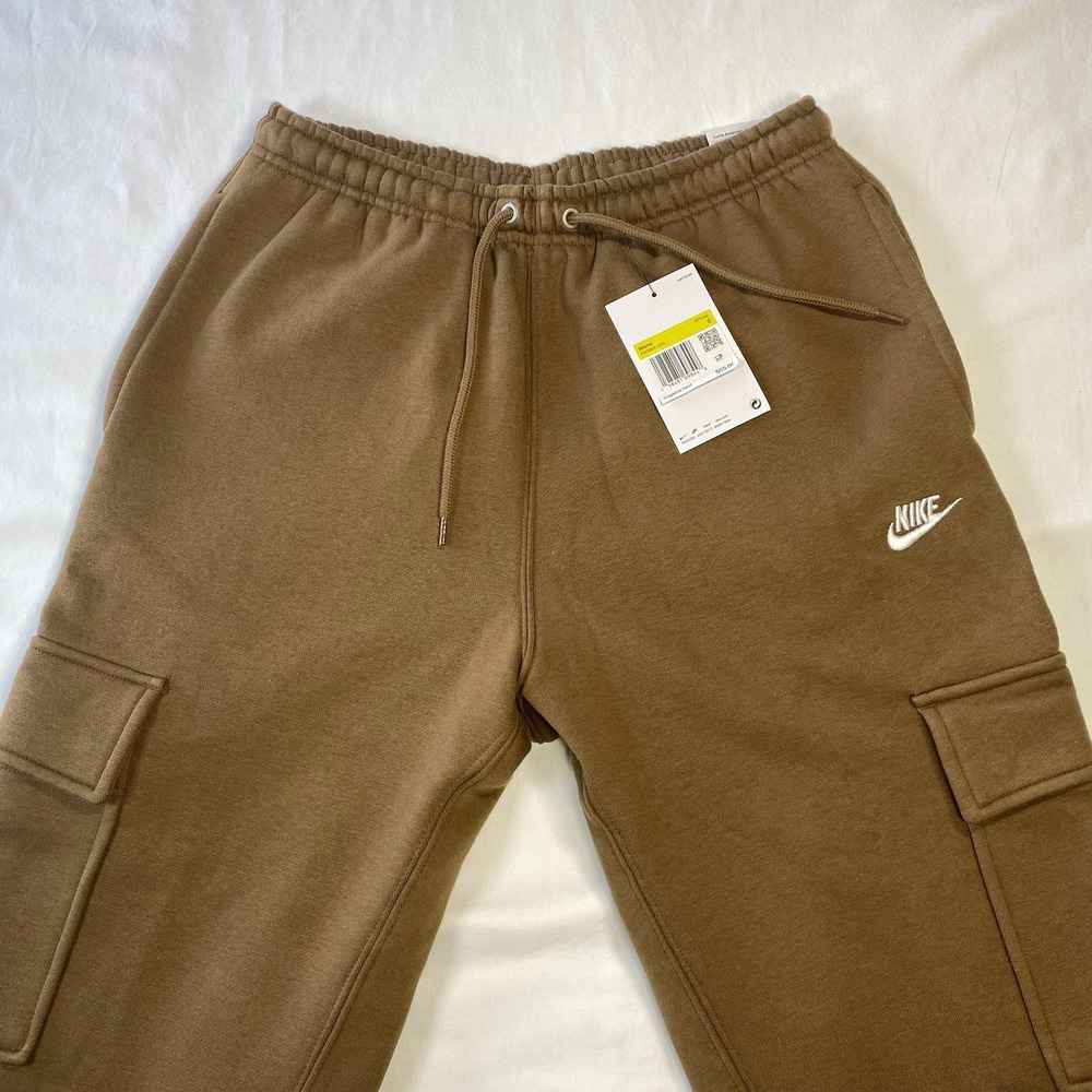Nike Men's Brown Fleece Jogger Pants Cargo Pockets Drawstring Waist Size S